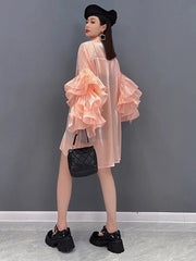 HEYFANCYSTYLE Luxurious Ruffle Sheer Blouse