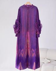 Plissé Maxi Lantern Sleeves Dress