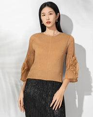 Luxury Sheer Pleated Ruffled Top