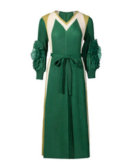 Plissé Midi Dress with Self-Tie