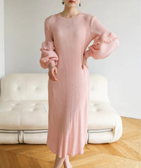 Luxury Puff Sleeve Pleats Dress