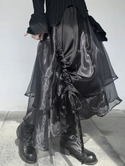 Lily High Elastic Waist Black Skirt with Irregular Mesh