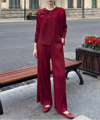 Pleated Top & Palazzo Pants Set