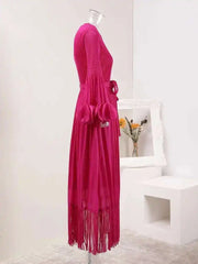 Elegant Fringe Hem Plissé Dress