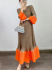 New! Full Of Wealth Pleated Orange Dress for Women