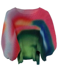Plisse Watercolor Lantern Sleeve Top