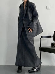 Asymmetrical Pinstripe Blazer & Maxi Skirt Suit