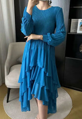 Asymmetric Fluid Pleated Dress