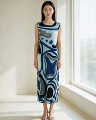 Plisse Modernist Geometric Dress
