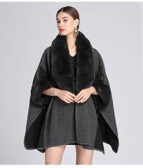 Women's Plush Faux Fur Woolen Cloak Coat