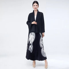 Luxe Black Wrap Top & Pleated Skirt Set