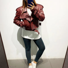 Luxury Women's Genuine Leather Belted Moto Jacket