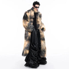 Men's Extra Long Faux Mink Coat with Scarf