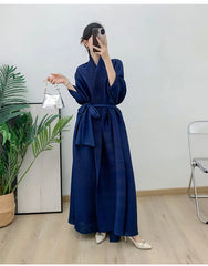 Couture Plissé Pleated Belted Robe Coat