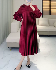 Thick Pleated Long-Sleeve Dress
