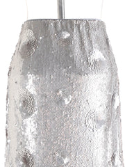 Luxury Silver Sequin Midi Skirt