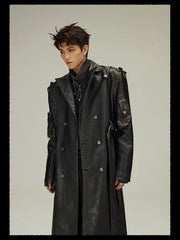 Men's Black Vegan Leather Trench Coat - Luxury Streetwear