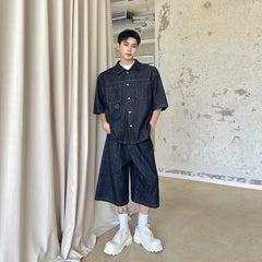 Men's High Society Denim Shirt and Long Shorts Set