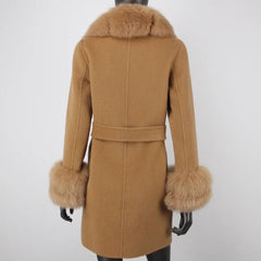 Petite Cashmere Wool Real Fur Jacket