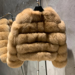Ladies Fox Fur Crop Bomber Jacket