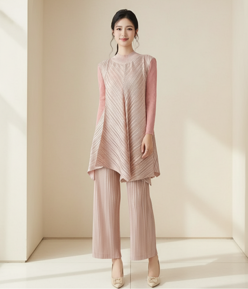 Luxury Formal Metallic Pleats Set