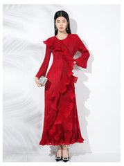 Luxurious Plissé Pleated 3D Ruffles Midi Dress