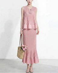 Pleated Rosette Peplum 2-Piece