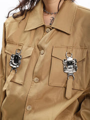 Luxe Metallic Clasp Oversized Blazer Jacket