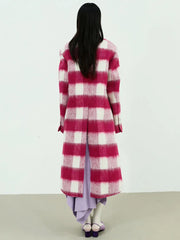 Women's Plaid Strong Shoulder Longline Trench Coat