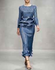 Peplum Ruffle Plissé Skirt Set