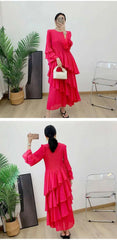 Elegant Ruffled Pleated Dress