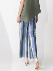 Striped Pleated Wide Leg Pants - Palazzo Style