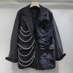 Luxury Black Denim Oversized Coat