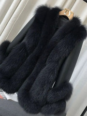 Fox Fur Leather Coat Women's