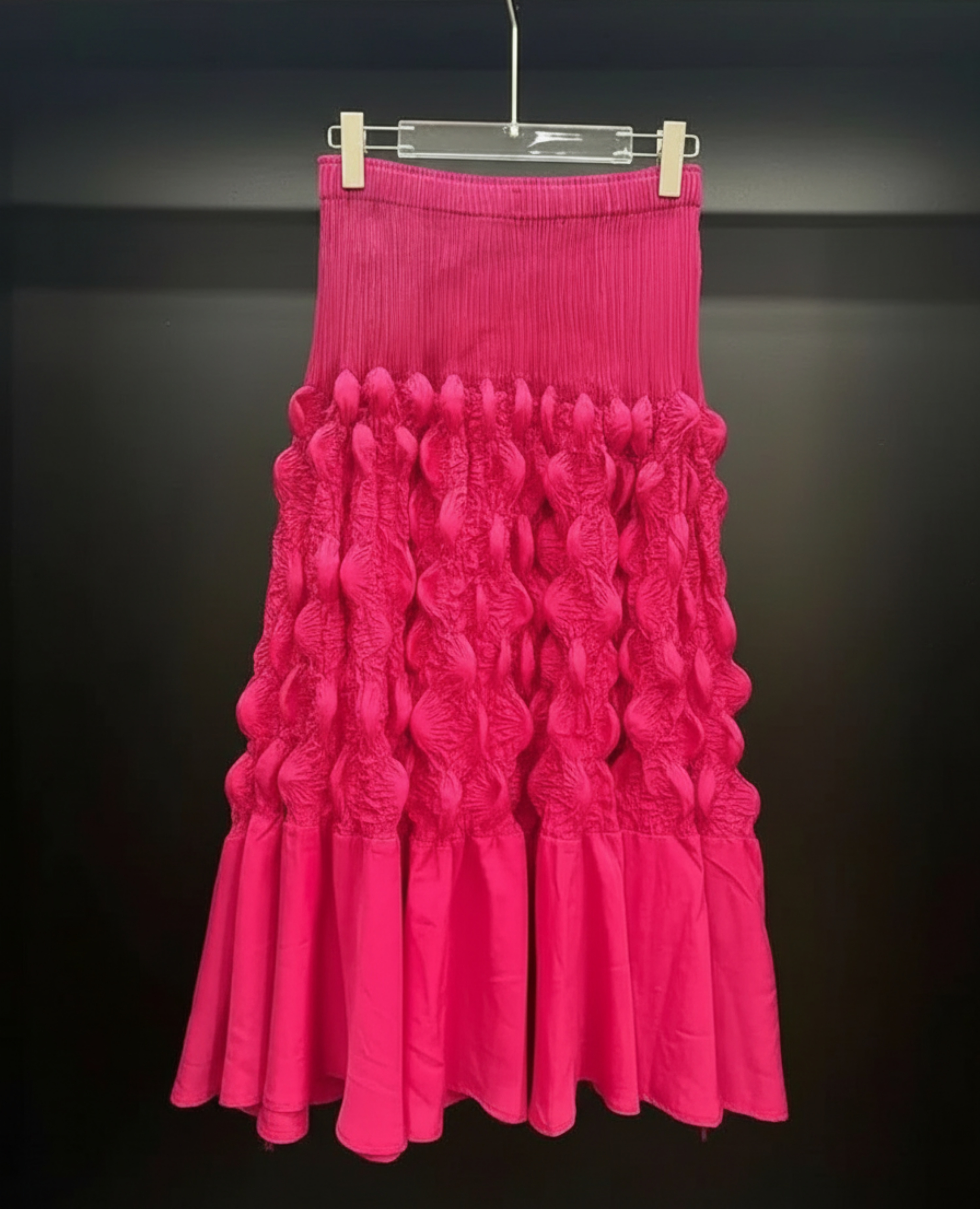 Signature Bubble Pleated Pleats High Rise Midi Skirt