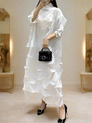 Signature Origami Midi Pleated Dress HEYFANCYSTYLE - White