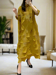 Signature Origami Midi Pleated Dress HEYFANCYSTYLE - Yellow