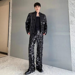 Statement Men's Shiny Sequin Blazer & Pants - Black