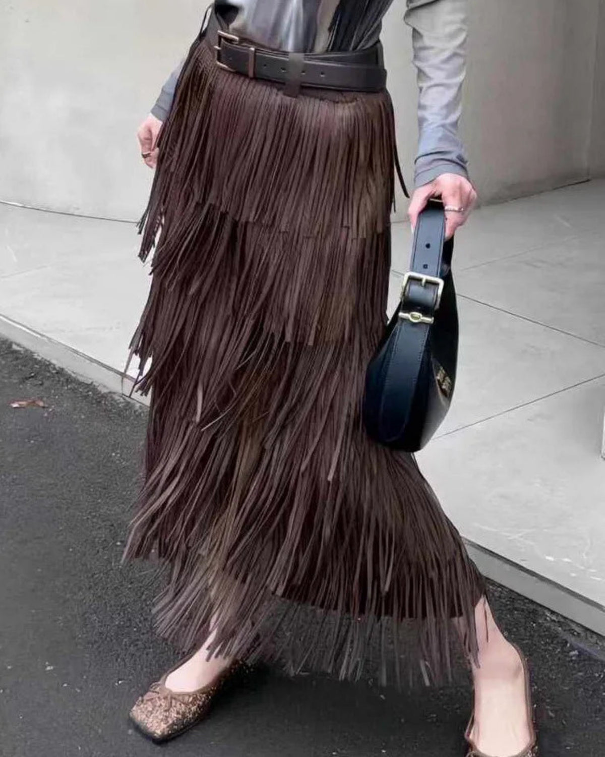 Tassel Faux Suede Midi Skirt – Designer-Inspired Luxury Skirt
