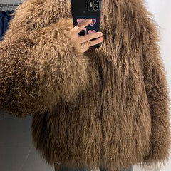 Tibet-Lamb Curly Shearling Jacket HEYFANCYSTYLE - Mocha