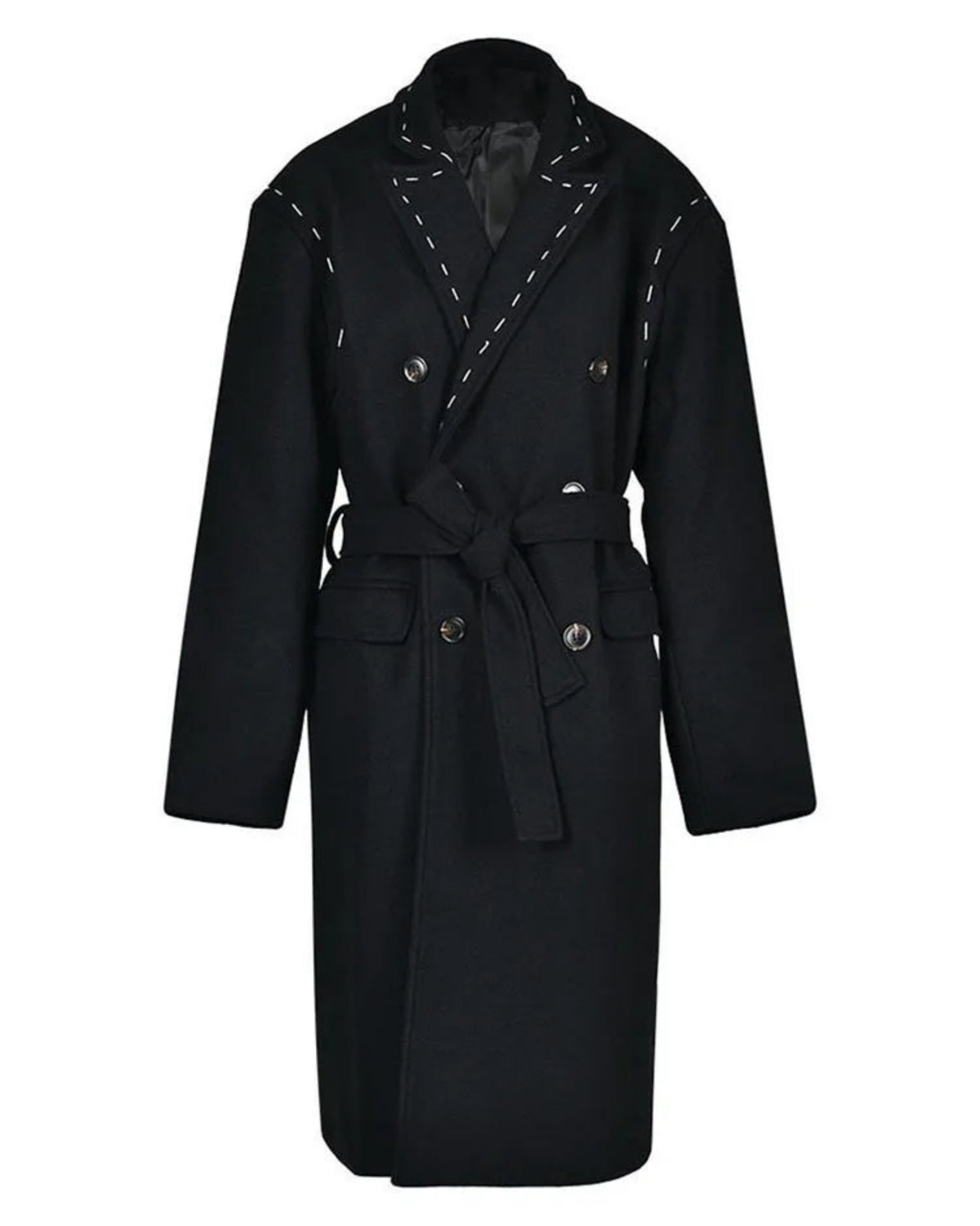 Topstitch Double-Breasted Longline Coat Women Oversized Luxury