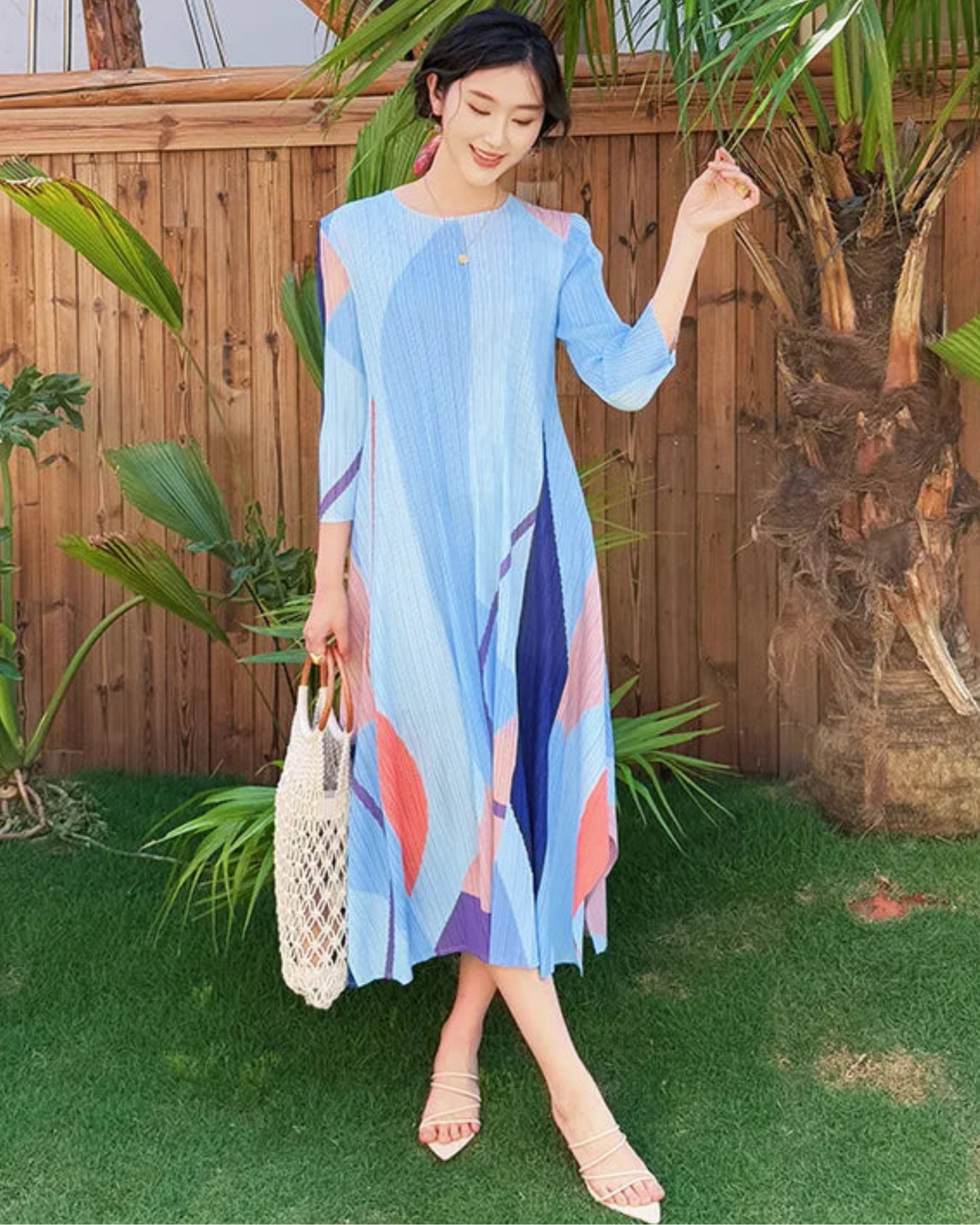 Trapeze Pleated Midi Dress