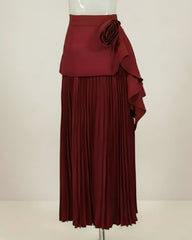 Travel Luxury Japanese Plissé Pleated Skirt – High-Waist A-Line with 3D Floral & Cascading Ruffles