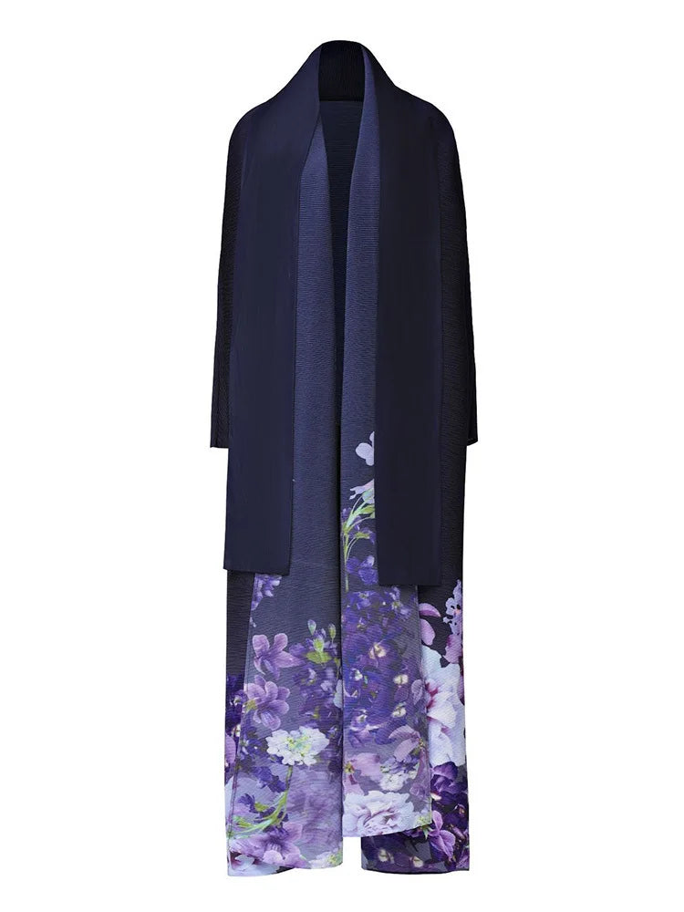 Truly Pleated Floral Oversized Trench Coat - Purple