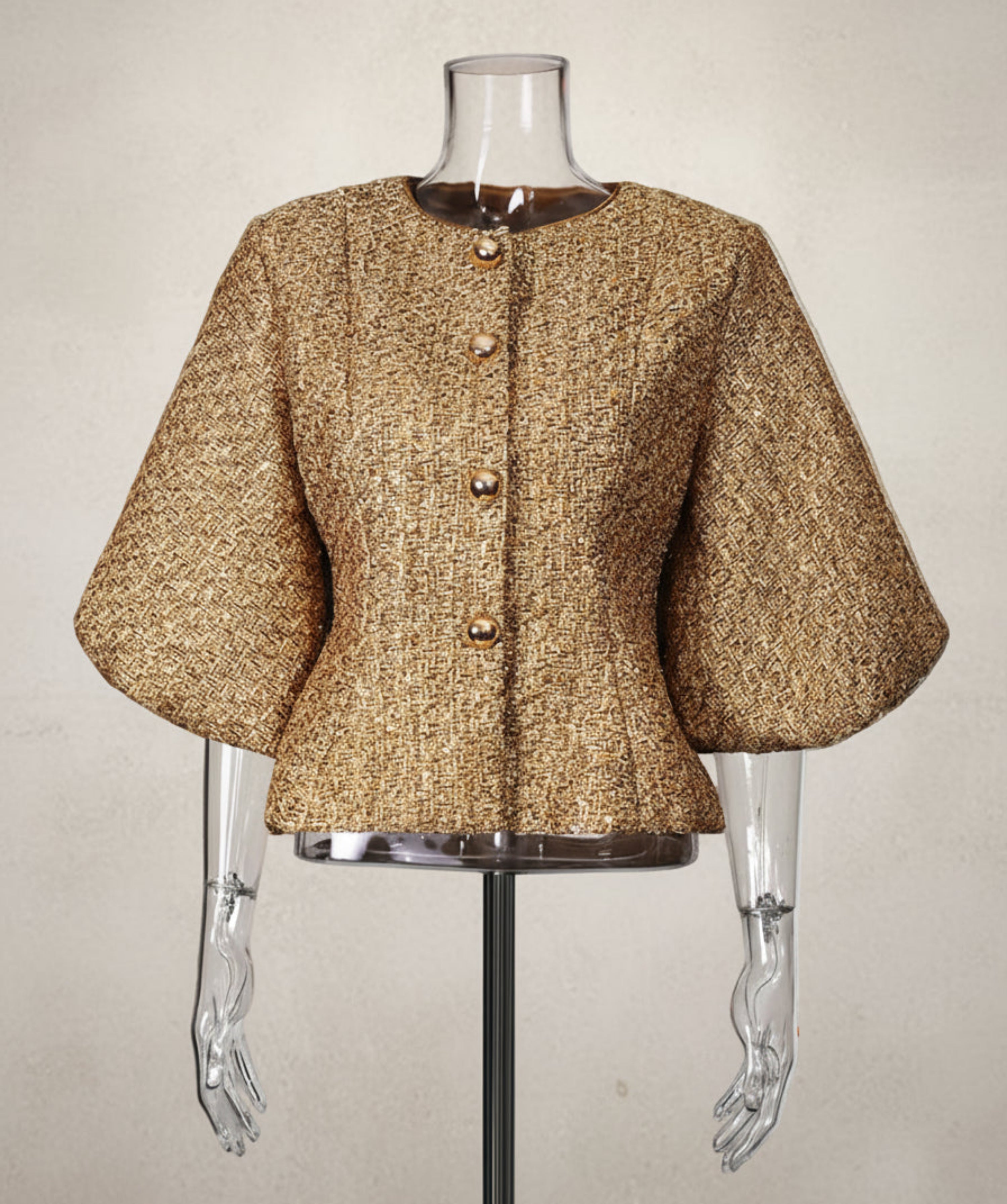 Tweed Peplum Jacket with Bell Sleeves – Luxury Statement Evening Blazer