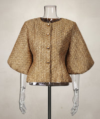 Tweed Peplum Jacket with Bell Sleeves – Luxury Statement Evening Blazer