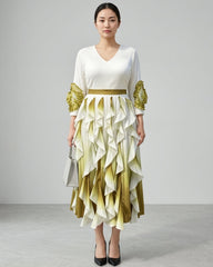 Luxury Modest Plissé Ruffle Dress
