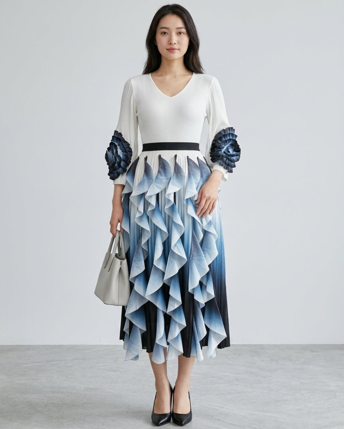 Luxury Modest Plissé Ruffle Dress