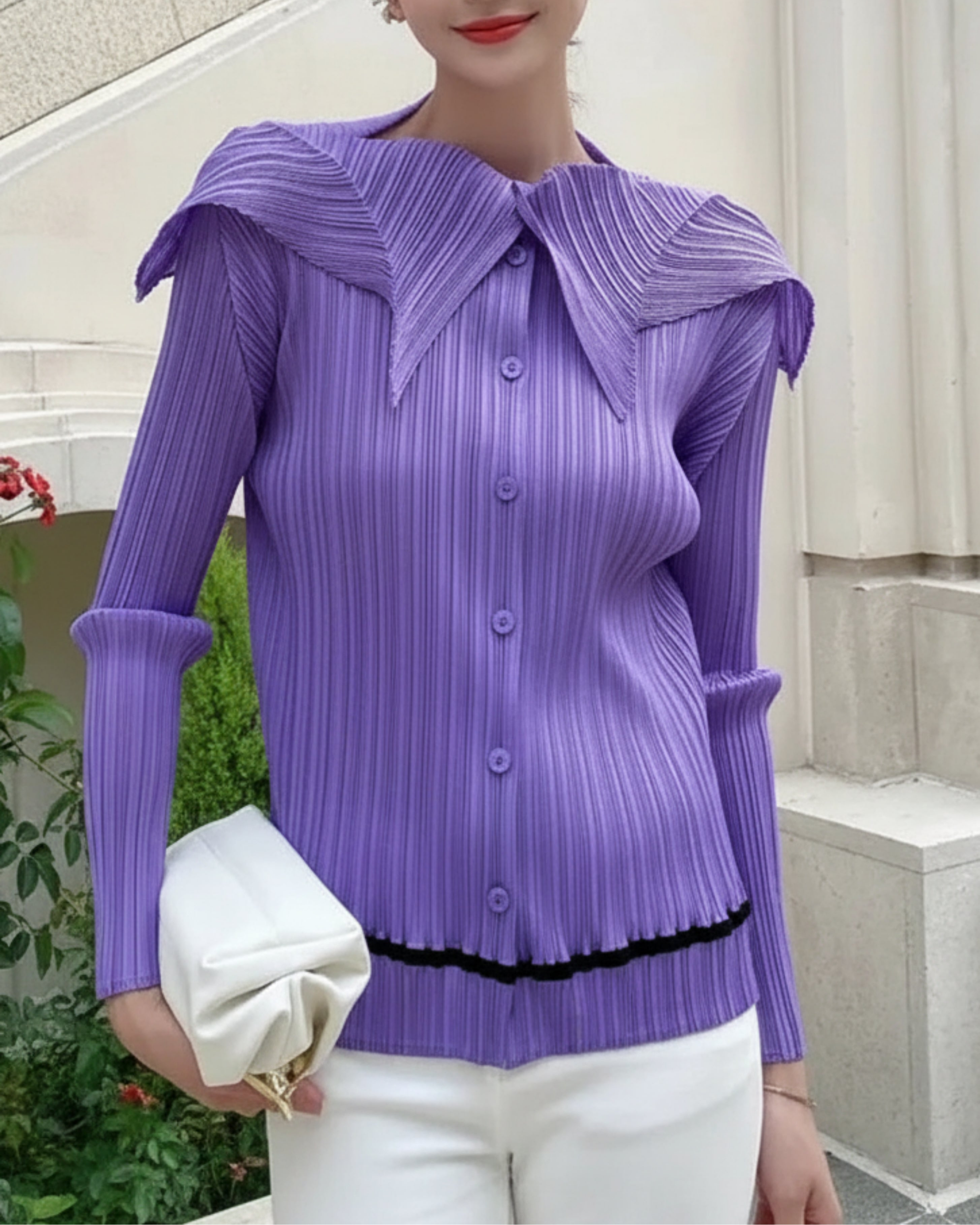 Unique Collar Plissé Blouse