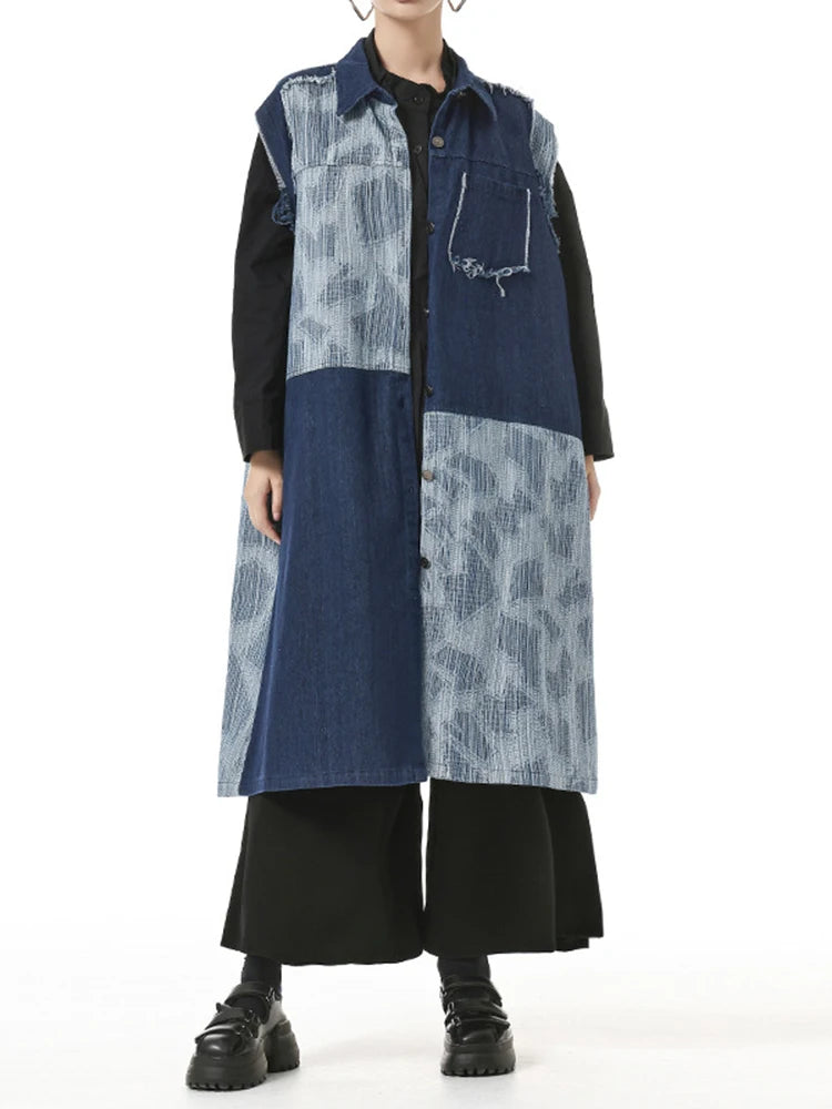 Upcycled Denim Duster Vest - Sustainable Women's Jean Coat